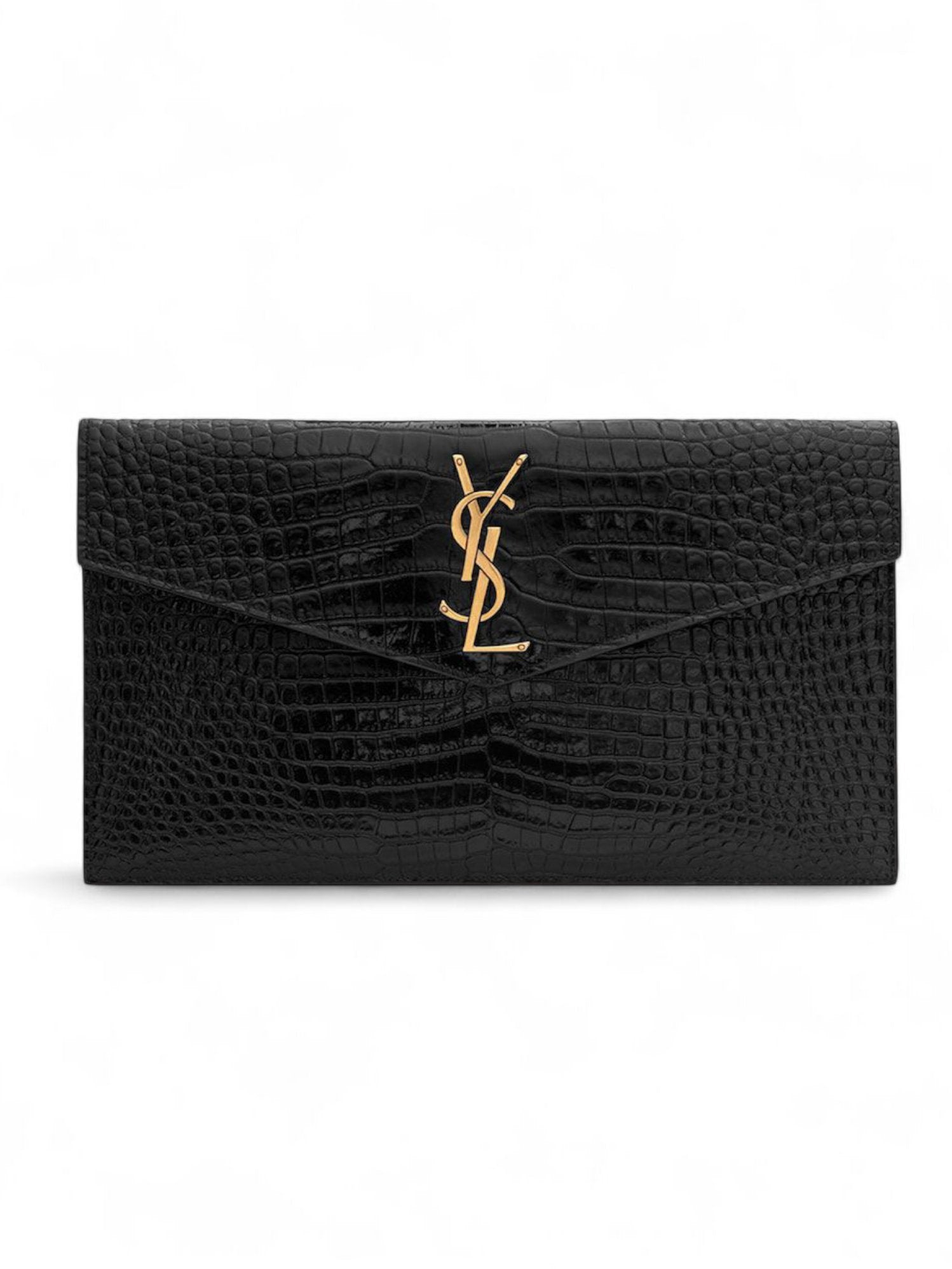 SAINT LAURENT  CROC EMBOSSED LEATHER ClUTCH POUCH + Brand Box,  size 26*17