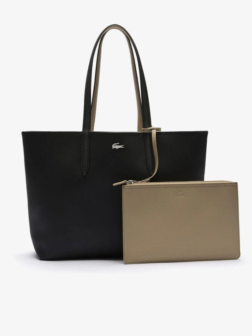 Lacoste Anna Large Reversible Shopping Bag with pouch black beige , size 47*28