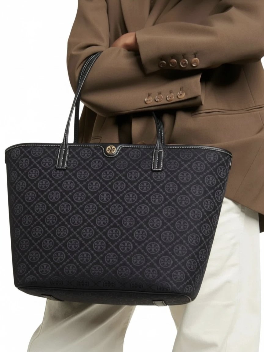 Tory Burch T Monogram zip tote bag Canvas + Dust cover , size 43*30