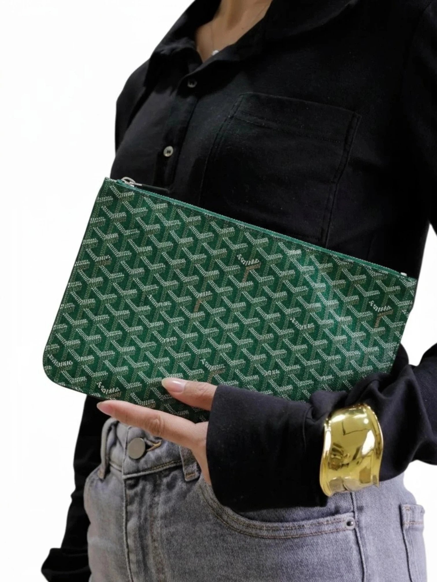Goyard Goyardine Senat Pochette  Clutch  + Dust cover , size  26*18