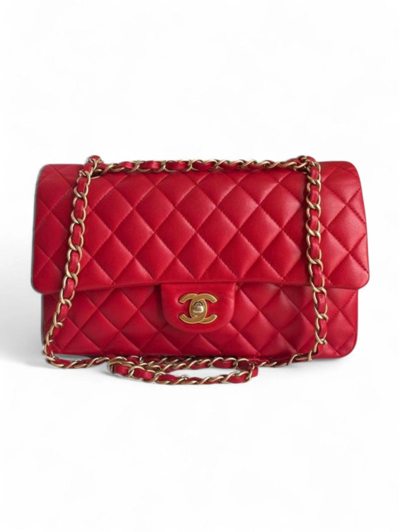 Chanel Classic Double Flap Bag Red + Dust cover , size 25*16