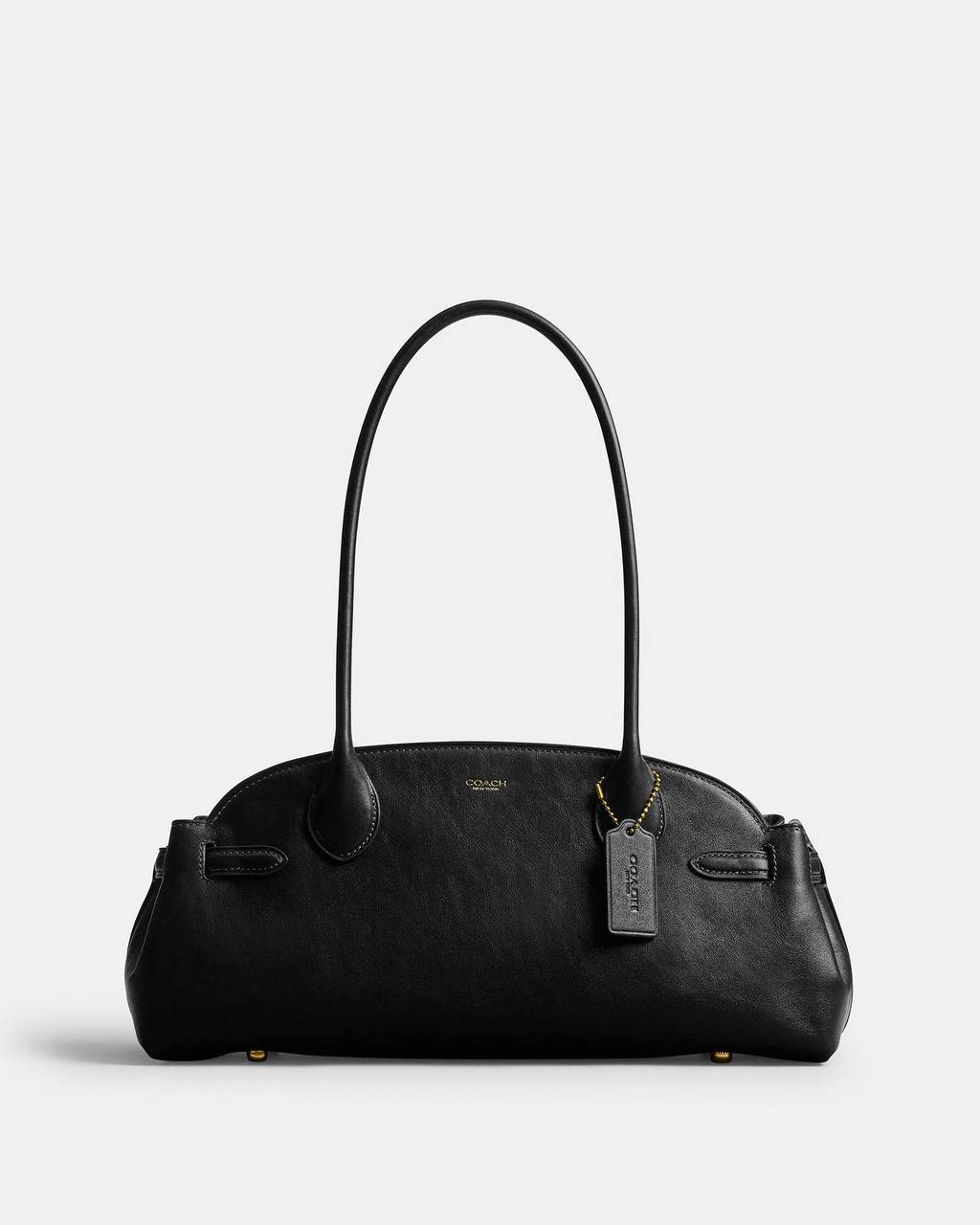 Coach Elongated Satchel Bag - Black Leather