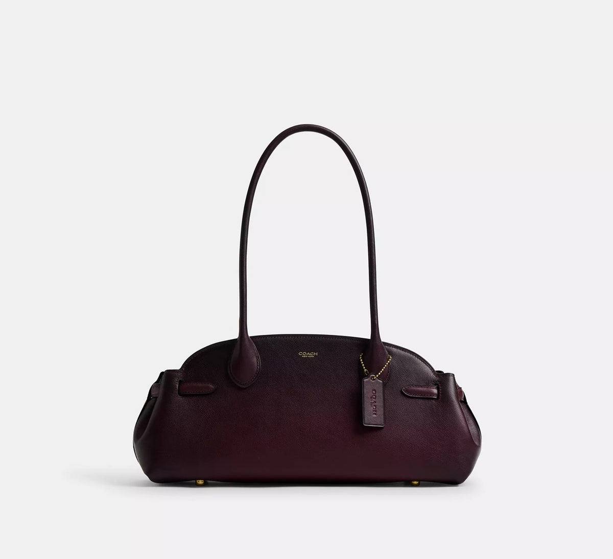 Coach Elongated Satchel Bag - Burgundy Leather