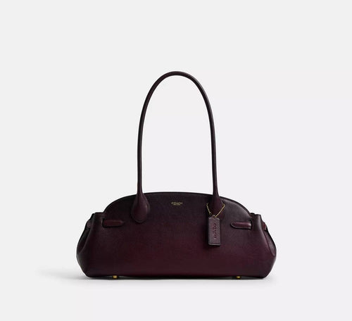 Coach Elongated Satchel Bag - Burgundy Leather