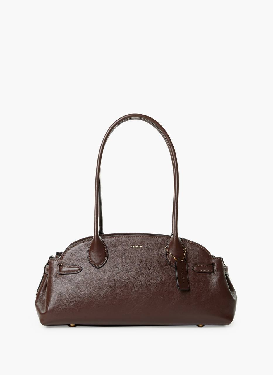 Coach Elongated Satchel Bag - Dark Brown Leather