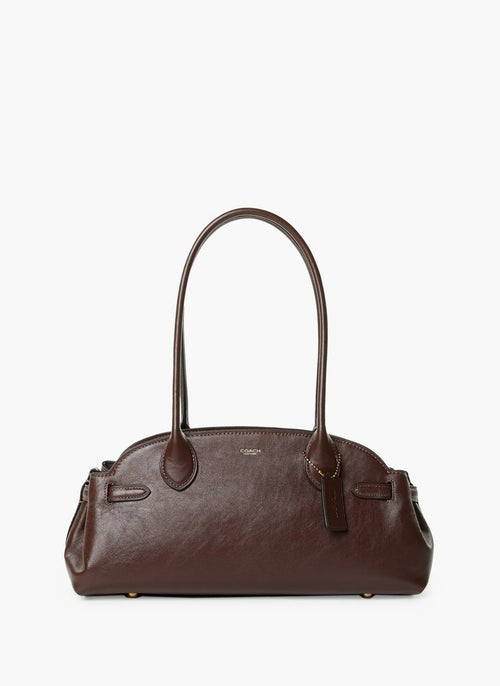 Coach Elongated Satchel Bag - Dark Brown Leather