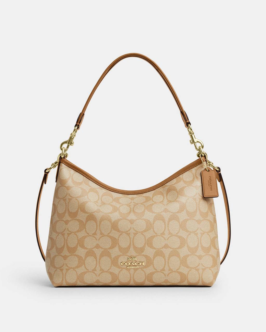 Coach Shoulder Hobo Bag - Tan Signature Canvas
