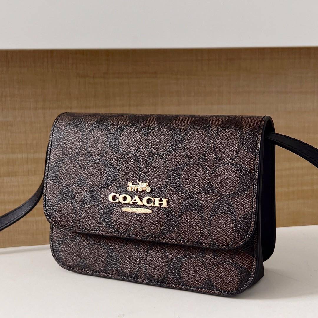 Coach Signature Flap Crossbody Bag - Brown