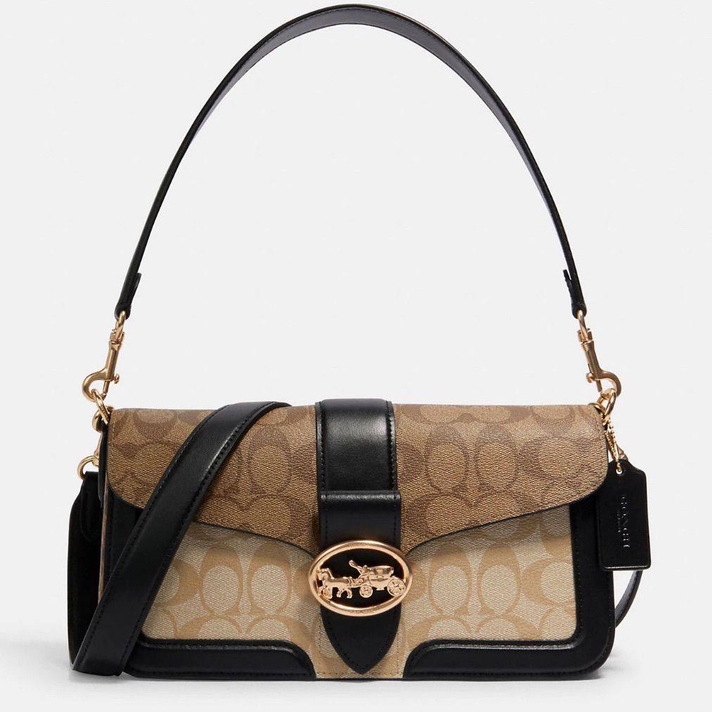 Coach Signature Flap Shoulder Bag - Khaki and Black