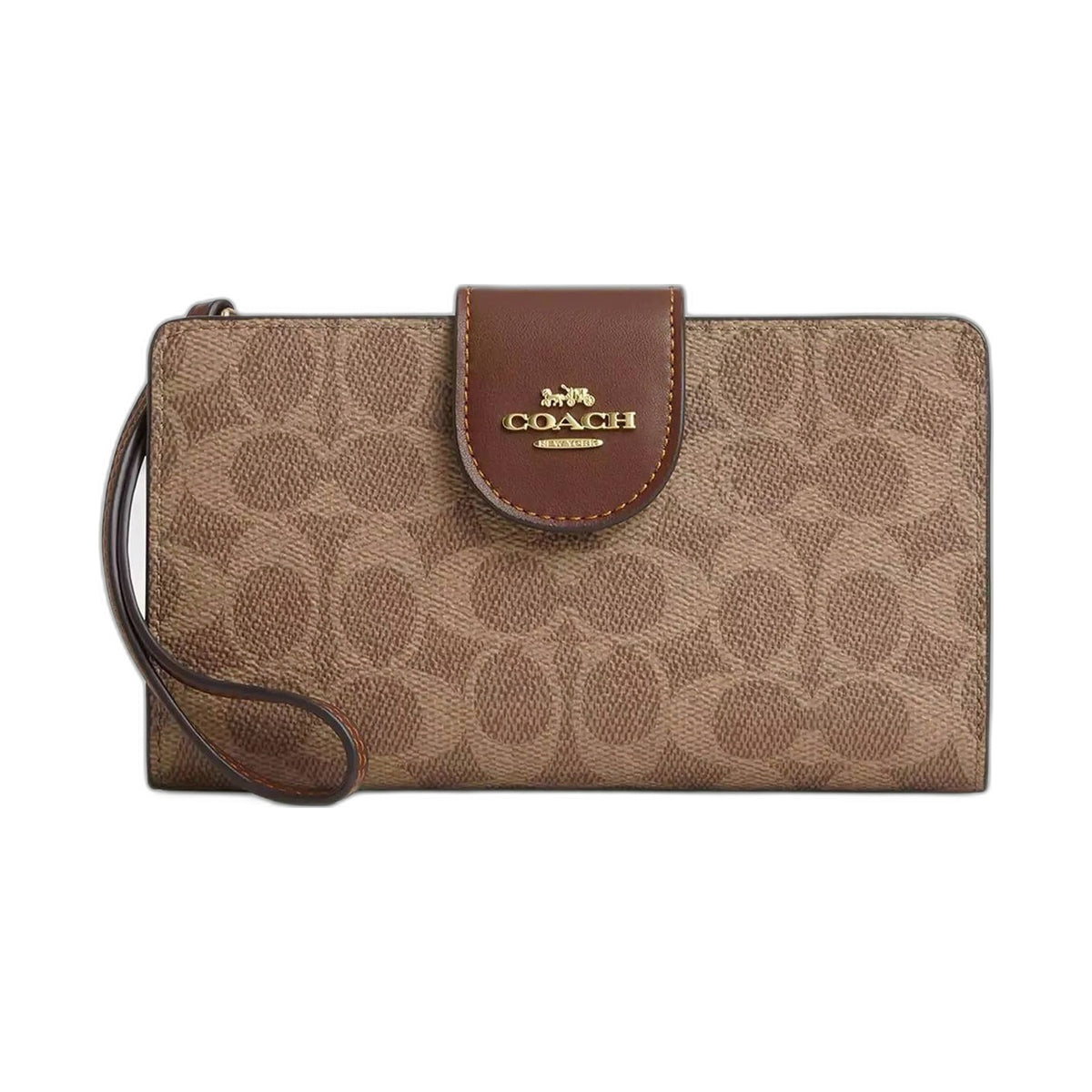 Coach Leather Wristlet Wallet (Saddle Tan) - Coach Tan/Brown wallet
