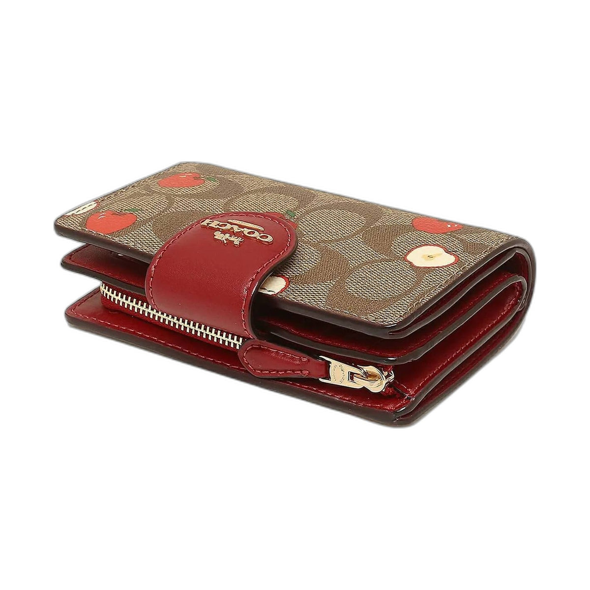 Coach Signature Apple Print Snap Wallet - Coach Khaki/Red wallet (view 3)