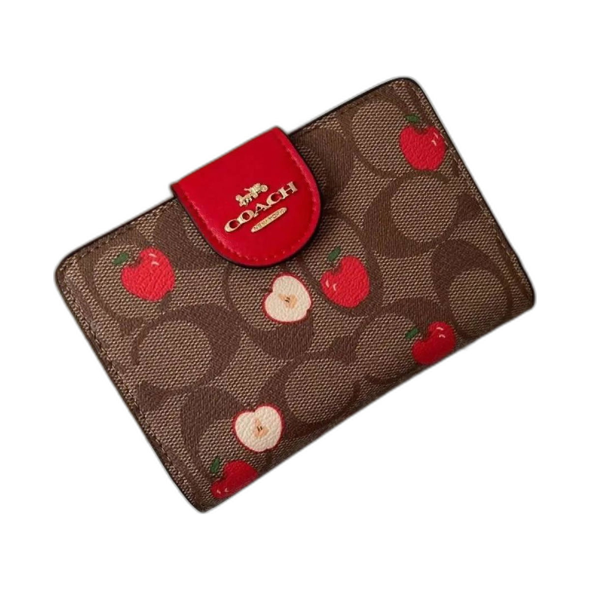 Coach Signature Apple Print Snap Wallet - Coach Khaki/Red wallet