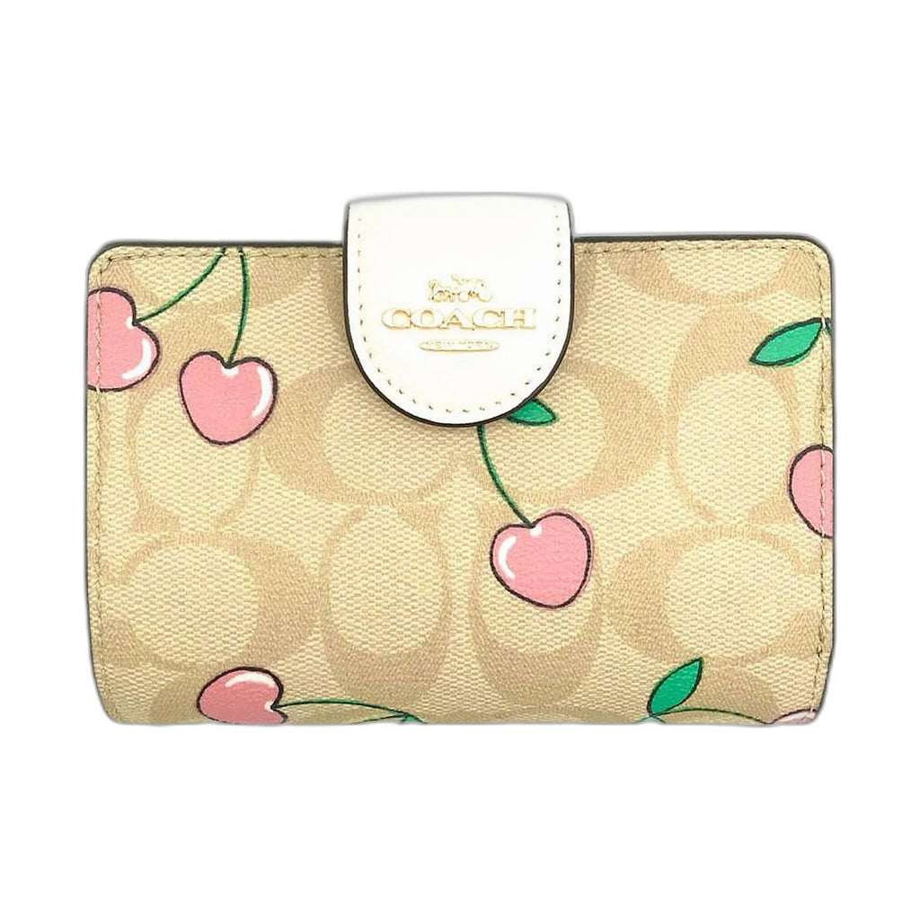 Coach Signature Cherry Print Snap Wallet - Coach Khaki wallet