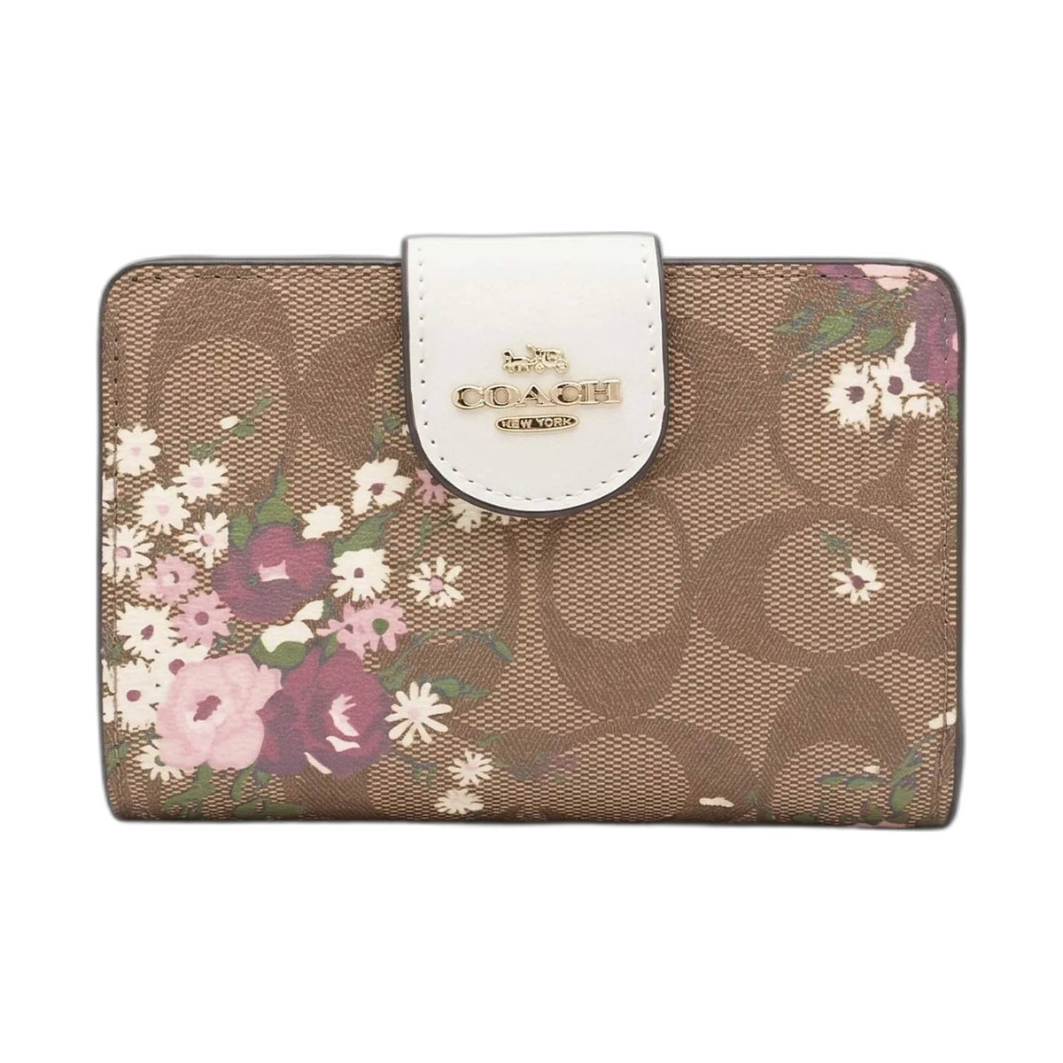 Coach Signature Floral Snap Wallet (Purple Blossom) - Coach Khaki wallet