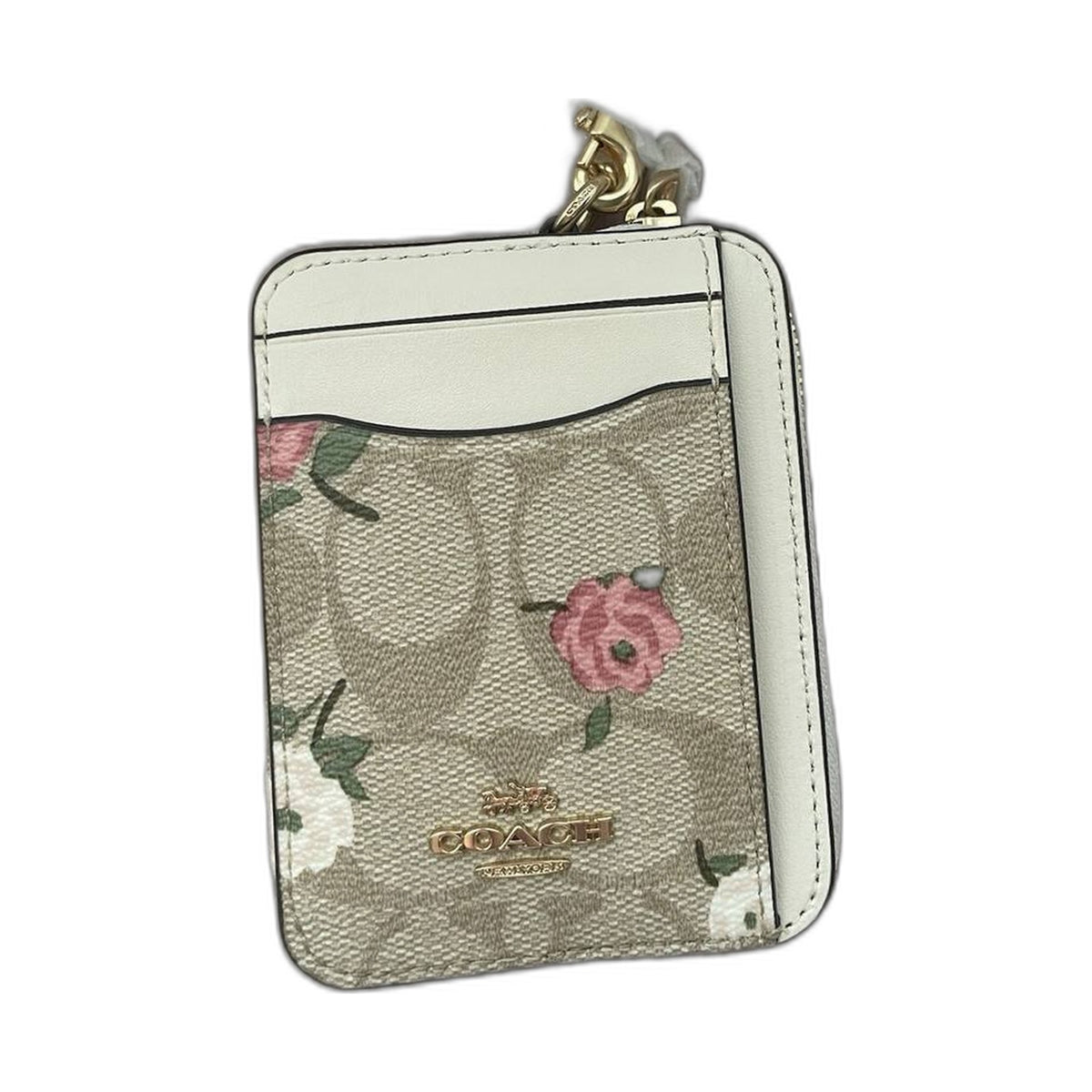 Coach Signature Floral Zip Card Case - Coach Khaki wallet (view 2)