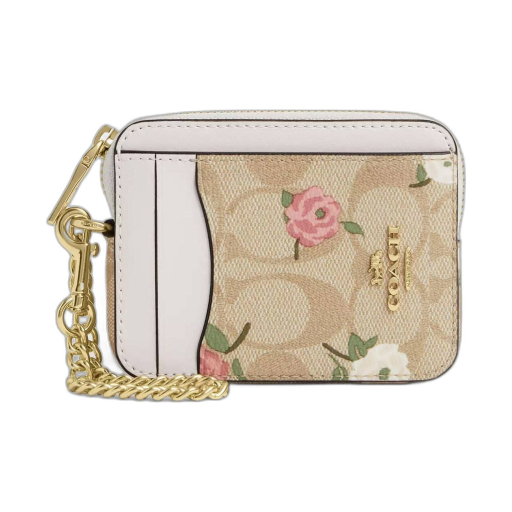Coach Signature Floral Zip Card Case - Coach Khaki wallet