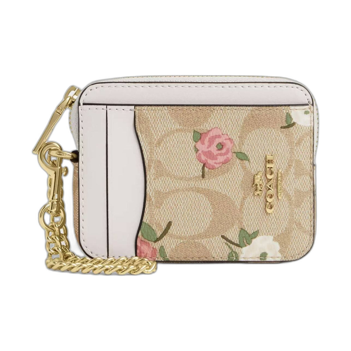 Coach Signature Floral Zip Card Case - Coach Khaki wallet