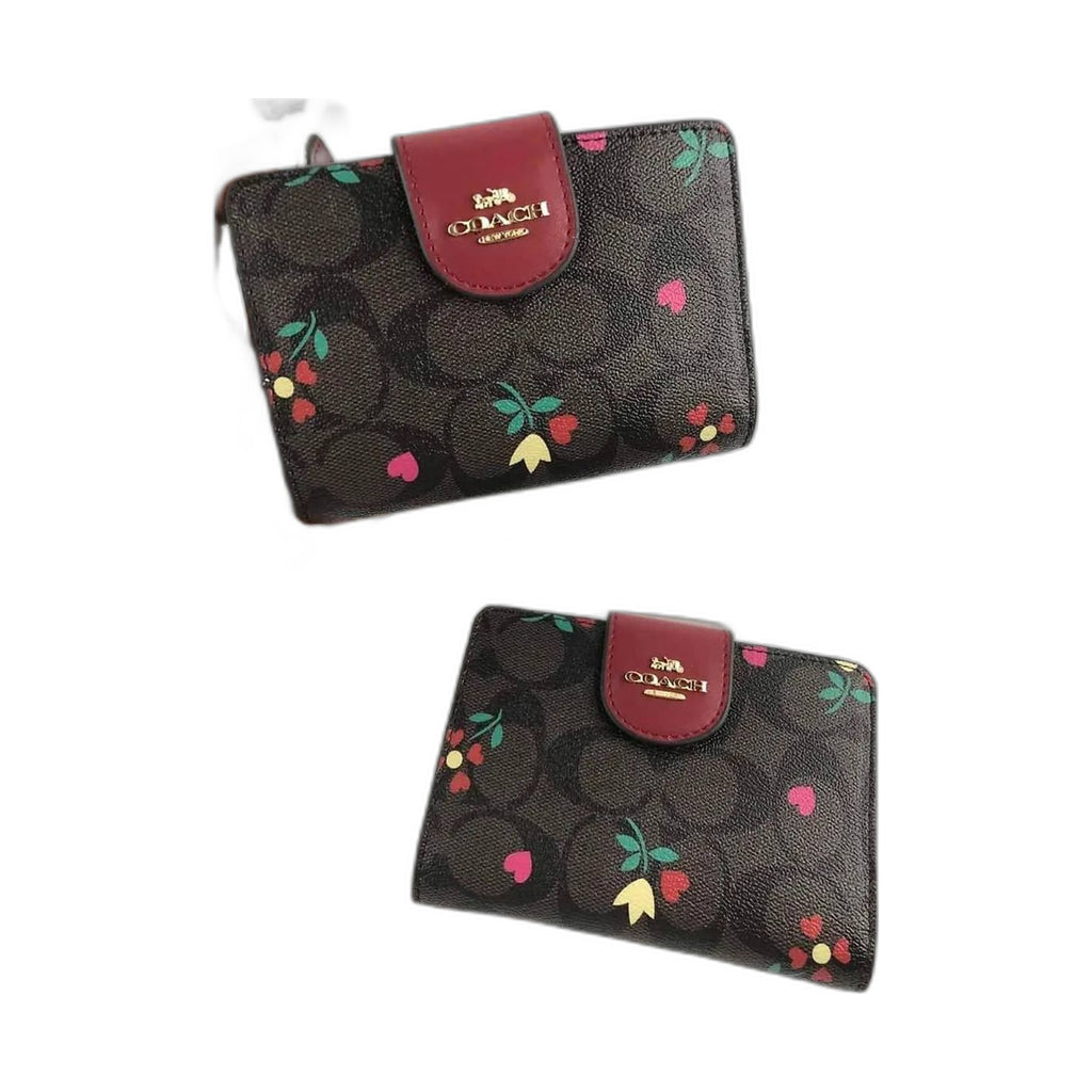 Coach Signature Heart & Tulip Print Snap Wallet - Coach Brown wallet
