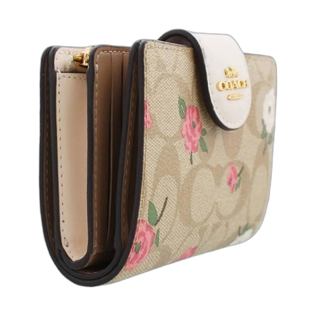 Coach Signature Rose Print Snap Wallet - Coach Khaki wallet (view 2)