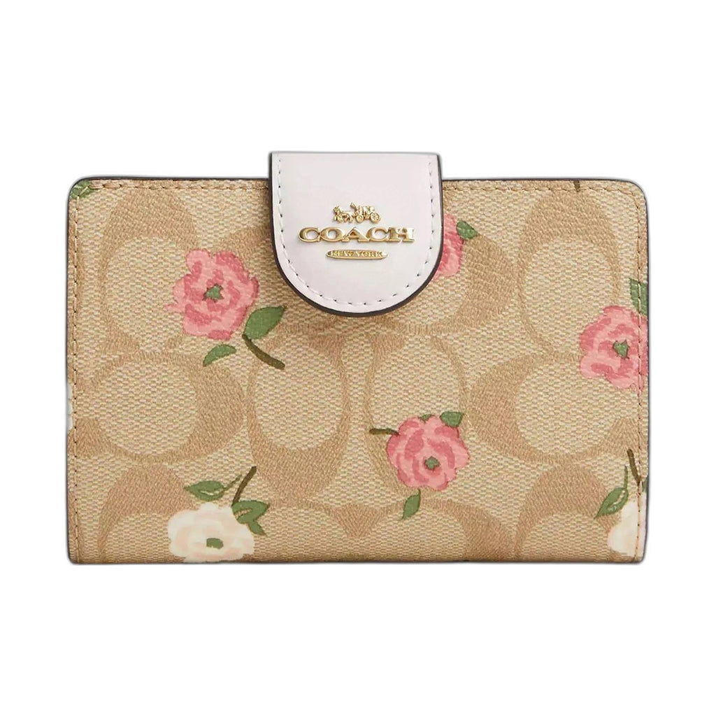 Coach Signature Rose Print Snap Wallet - Coach Khaki wallet (view 3)