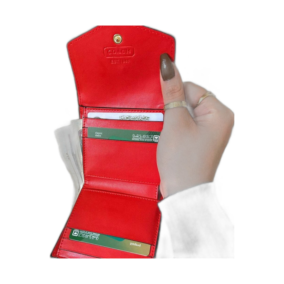 Coach Signature Snap Wallet (Red) - Coach Red/Khaki wallet (view 3)