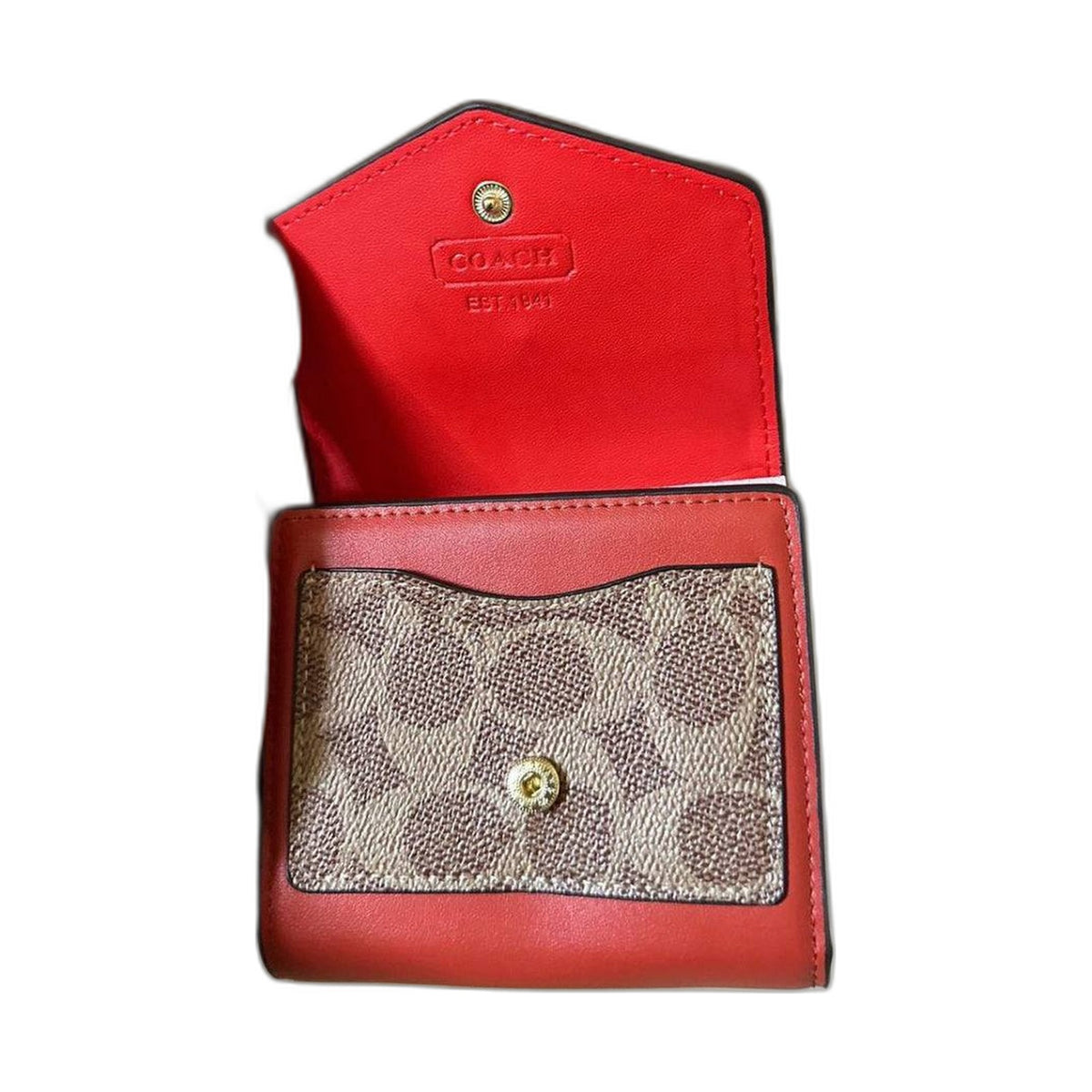 Coach Signature Snap Wallet (Red) - Coach Red/Khaki wallet