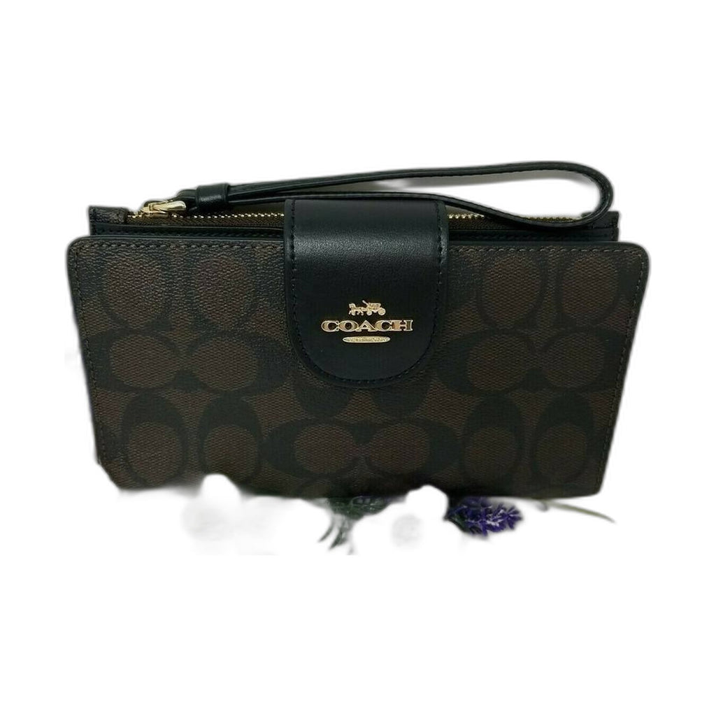 Coach Signature Wristlet Wallet (Brown/Black) - Coach Brown/Black wallet