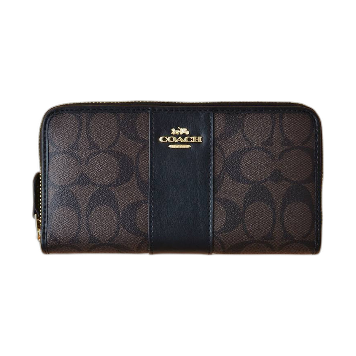 Coach Signature Zip-Around Wallet (Brown/Navy) - Coach Brown wallet