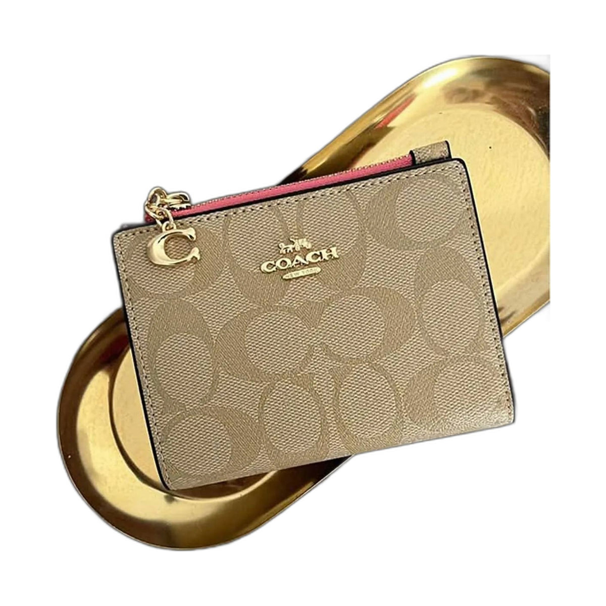 Coach Signature Zip Card Case with Charm - Coach Khaki wallet (view 2)