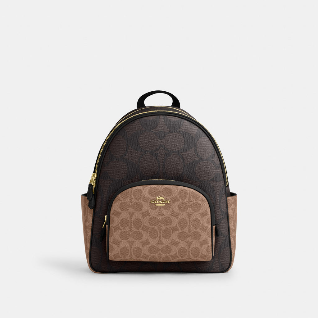Coach Court Backpack in Blocked Signature Canvas - Tan - front view