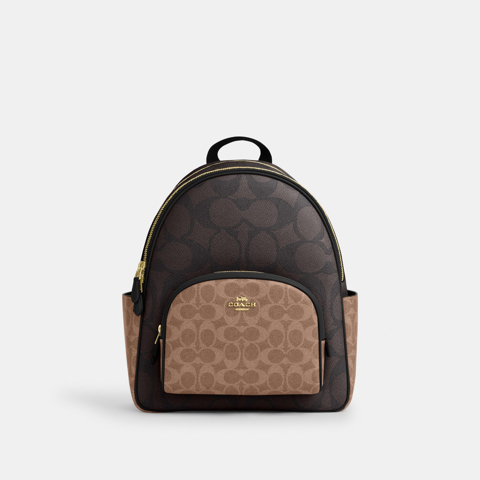 Coach Court Backpack in Blocked Signature Canvas - Tan - front view