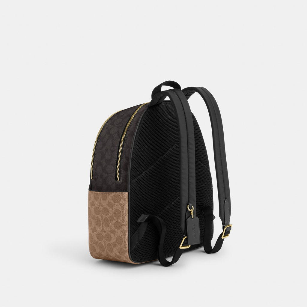 Coach Court Backpack in Blocked Signature Canvas - Tan - angle view