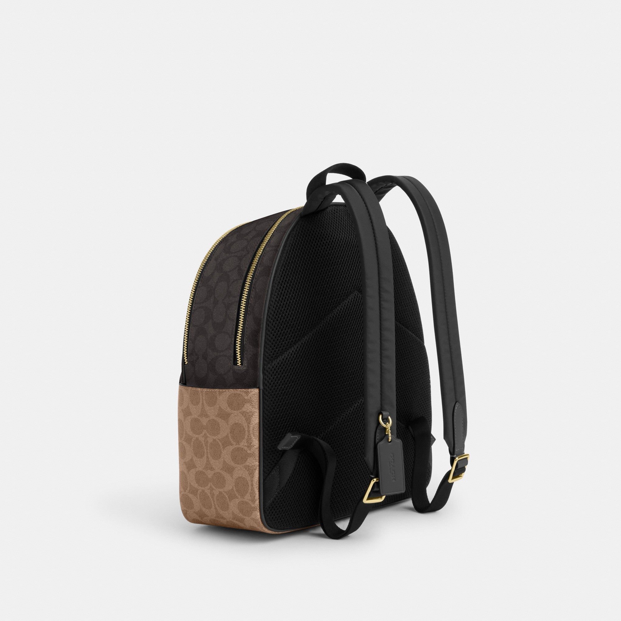 Coach Court Backpack in Blocked Signature Canvas - Tan - angle view