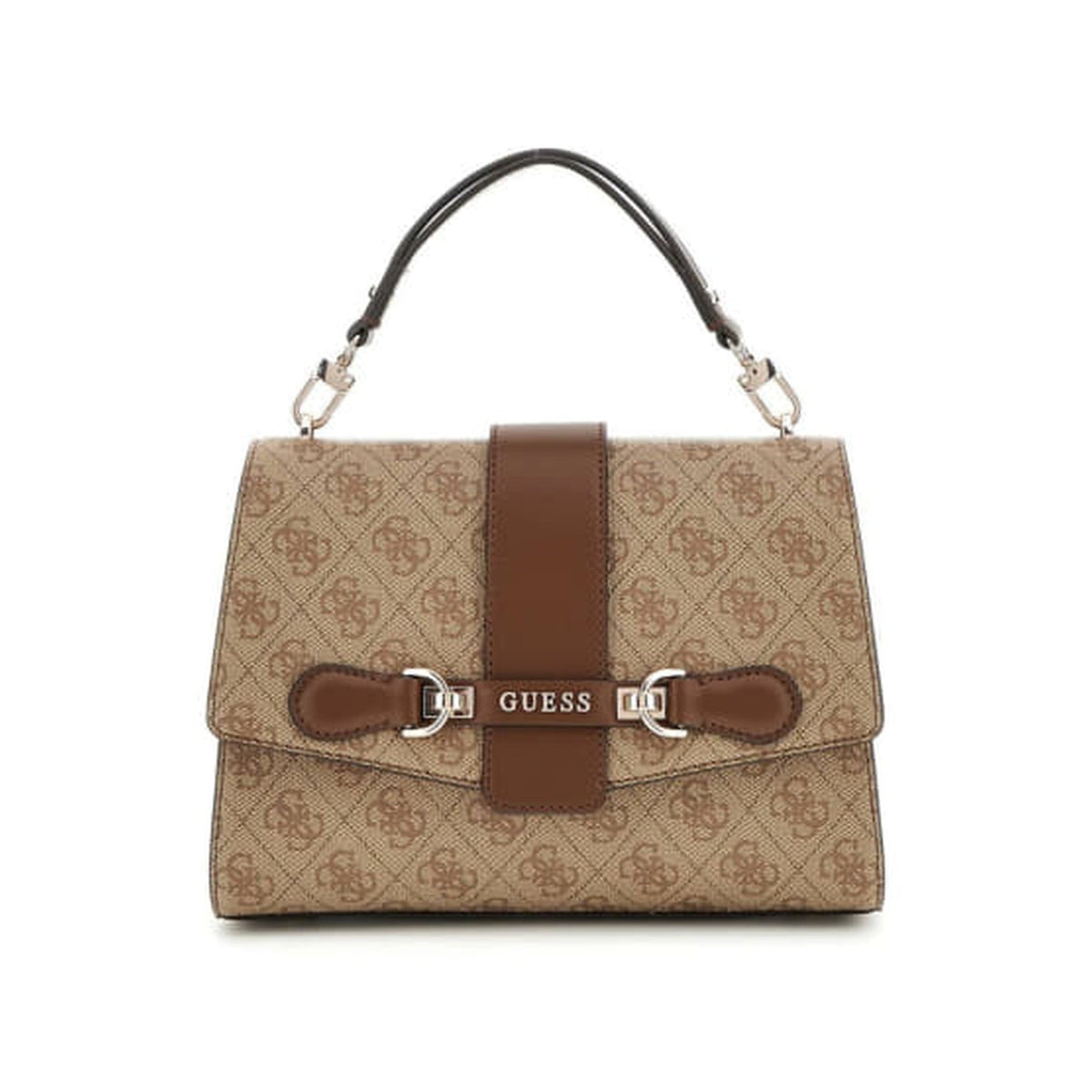 Guess Logo Print Flap Satchel Bag - Brown - product photo