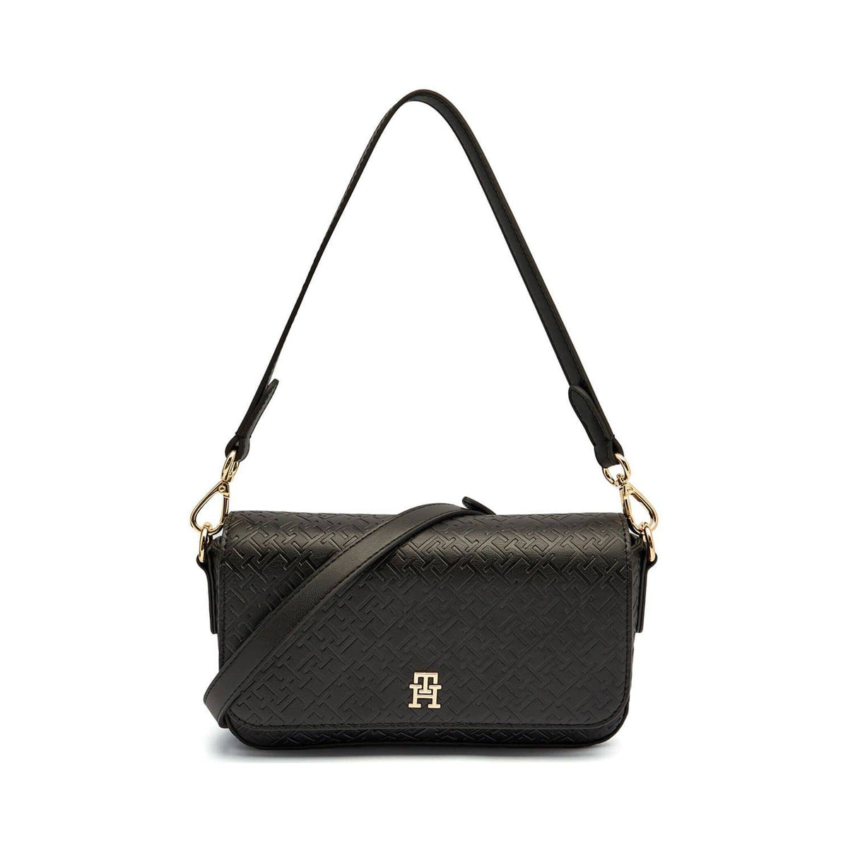 Tommy Hilfiger Embossed Fold-Over Crossbody Bag - Black - product photo